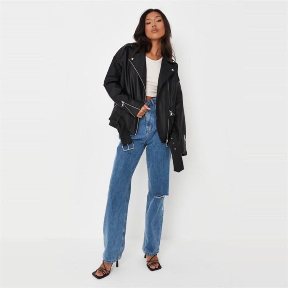 Missguided Boyfriend Biker Faux Leather Jacket Black - Picture 6 of 6